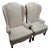 Pair of Vintage Colonial Revival Style Wingback Arm Chairs - Natural Linen For Sale