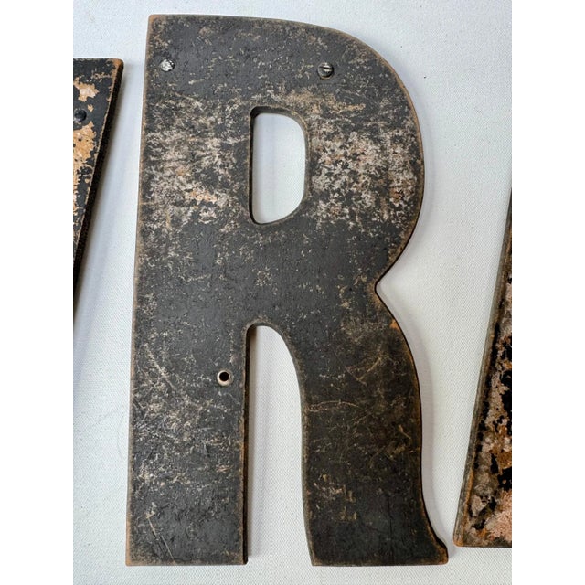 Set of 8 Vintage Distressed Black and Brown Wall Letters For Sale - Image 4 of 15