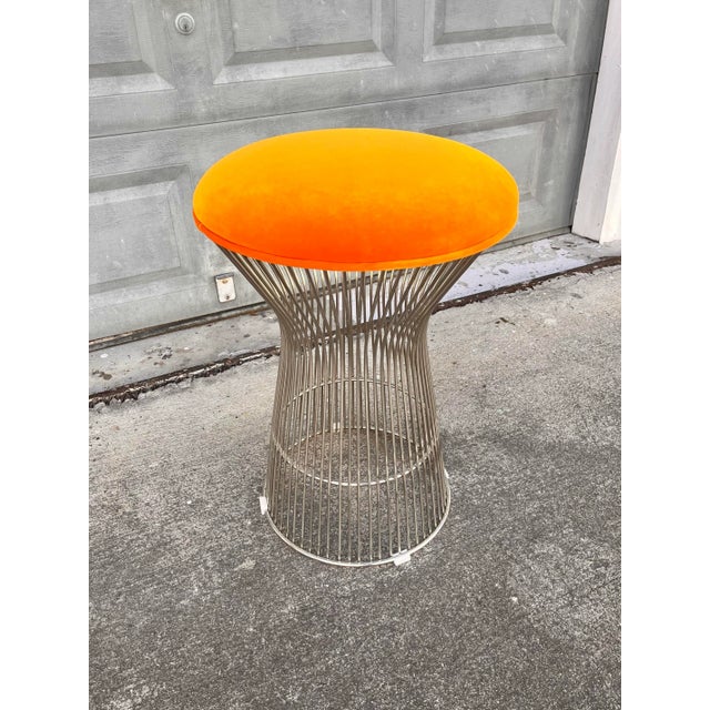Late 20th Century Vintage Wireframe + Velour Bar Stool | in the Style of Warren Platner For Sale - Image 5 of 12