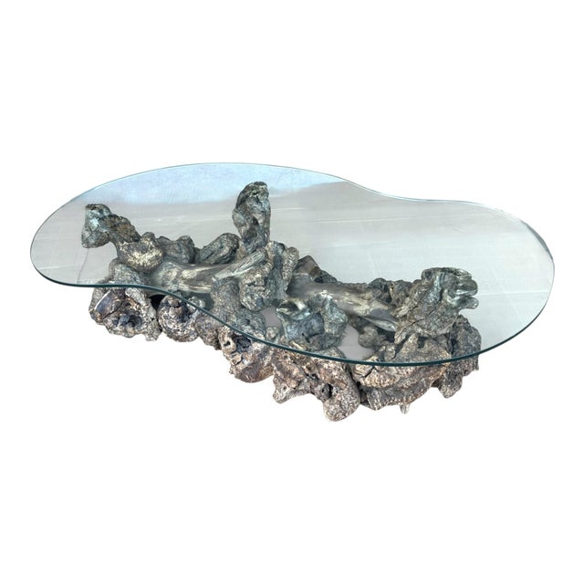 Contemporary 1960s Sculptural Burl Wood Root Coffee Table With Curved Glass Top For Sale - Image 3 of 10