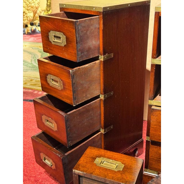 Military Apothecary Bedside Tables with Drawers and Leather Tops, 1850s, Set of 2 For Sale - Image 15 of 18