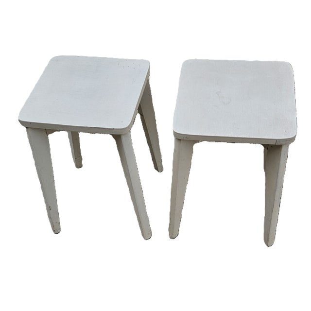 White Set of White Wood Compass Feet Stools, 1950s For Sale - Image 8 of 8