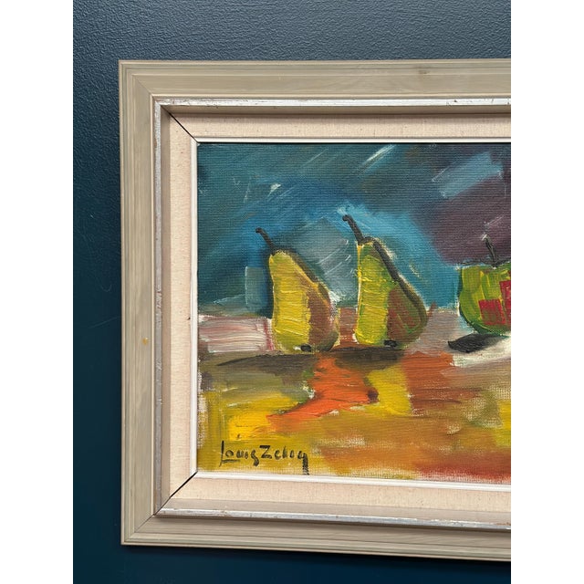 Original Mid Century Oil on Canvas – “Fruit” by Louis Zelig – Framed 72 × 55 cm (28.3" × 21.7") A vibrant mid‑century...