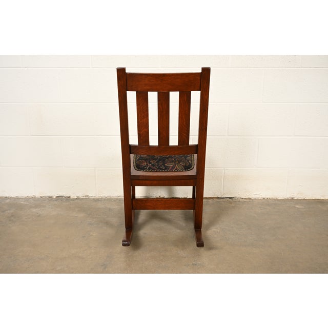 Stickley Brothers Antique Mission Oak Arts & Crafts Sewing Rocking Chair, Circa 1900 For Sale - Image 9 of 11