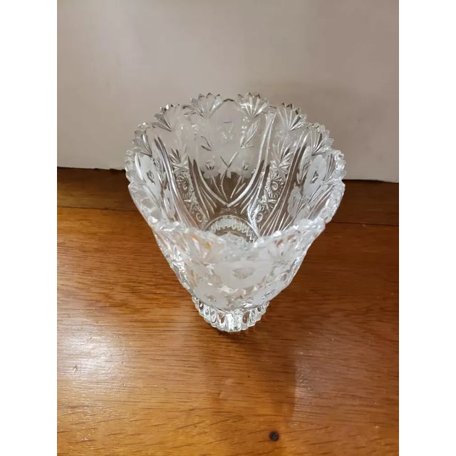 This is a Vintage Bohemian Czech Crystal Oval Bowl with Ruffled Edges. It measures 5 3/8" high, 8" wide and 5 1/2" deep....