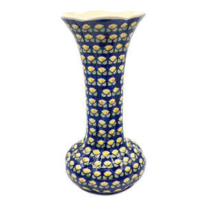 Vintage MCM Polish Pottery Boleslawiec Large Ceramic Blue Floral Artist Signed Vase