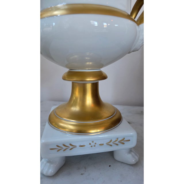 Vintage Belgian Cerabel Baudour White and Gold Empire-Style Covered Porcelain Urn For Sale - Image 9 of 18