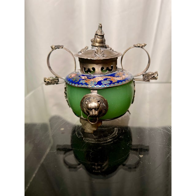 19th Century Chinese Silver, Jade & Cloisonne Censer For Sale - Image 11 of 11