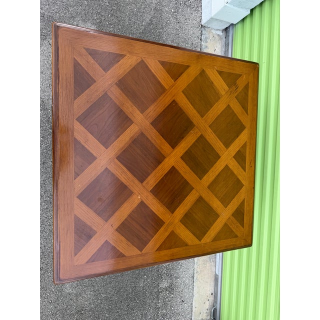Vintage Louis XV Style Carved Wood Parquetry Game Table For Sale - Image 4 of 12