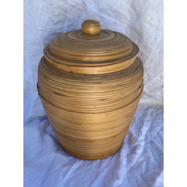 Vintage Split Bamboo Lidded Ginger Jar Container. Great for display on bookshelf or entry table. 15in h x 12in round Make...
