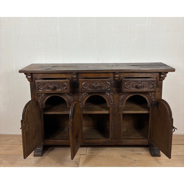 Mid 19th Century Spanish Carved Oak Sideboard, 1860s For Sale - Image 5 of 14