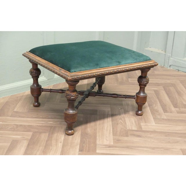 Victorian Green Velvet Ottoman For Sale - Image 3 of 8