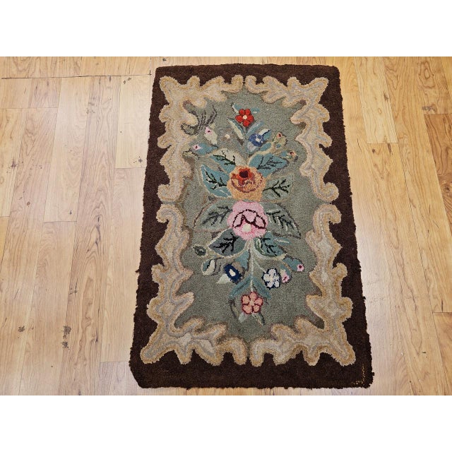 Vintage Hand-Hooked Rug, Banded Floral Pattern, Wool & Cotton, American Folk Art, 2x3 For Sale - Image 15 of 15