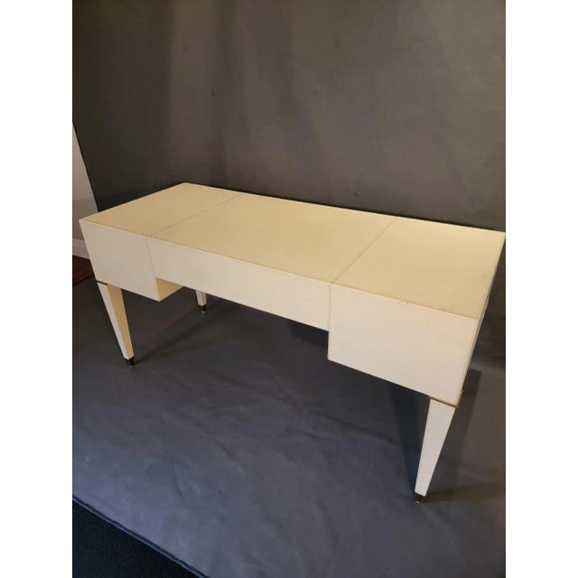 Hollywood Ivory Leather Wrapped Desk by Hunter | Chairish