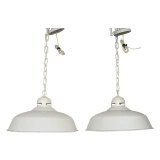 Mid-century Industrial Pendant Lights - A Pair For Sale
