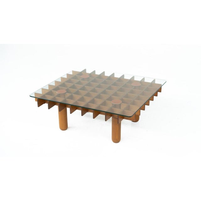 Wood Mid-Century Wood and Glass Coffee Table in the style of Gianfranco Frattini, 1970 For Sale - Image 7 of 11