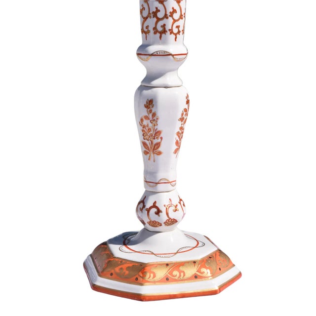 Pair of Italian Porcelain Candlesticks, Iron-Red and Gilt For Sale - Image 10 of 13