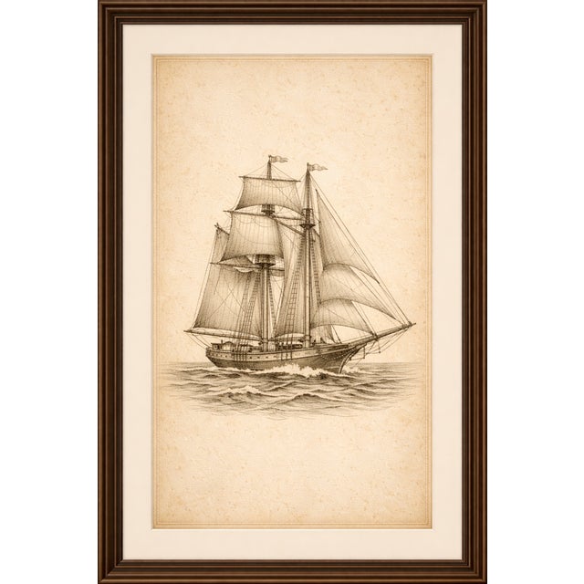 Contemporary Antique Sailing Ship Study, Minimalist Nautical Art Print, 24″ × 36″ For Sale - Image 3 of 8
