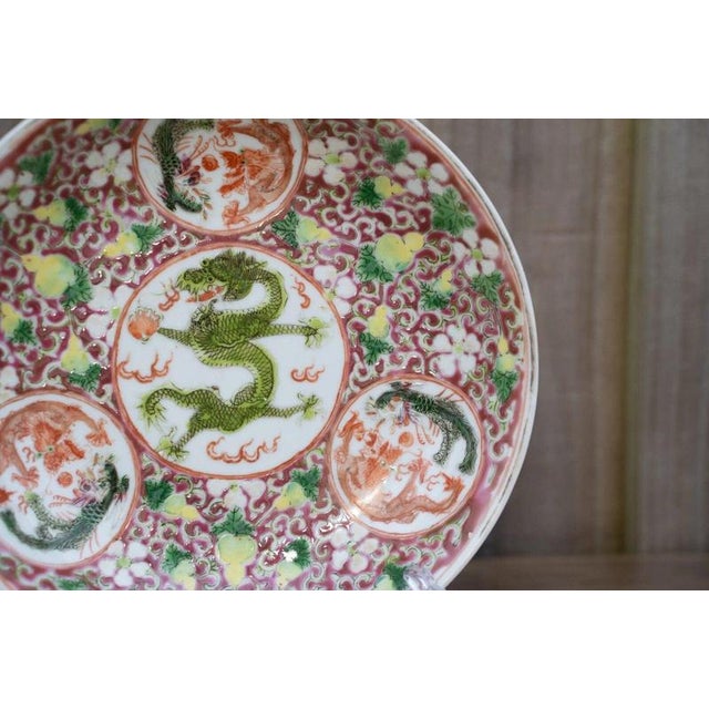19th Century Antique Chinese Qing Dynasty Red Dragon Porcelain Plate, 1800s For Sale - Image 5 of 18
