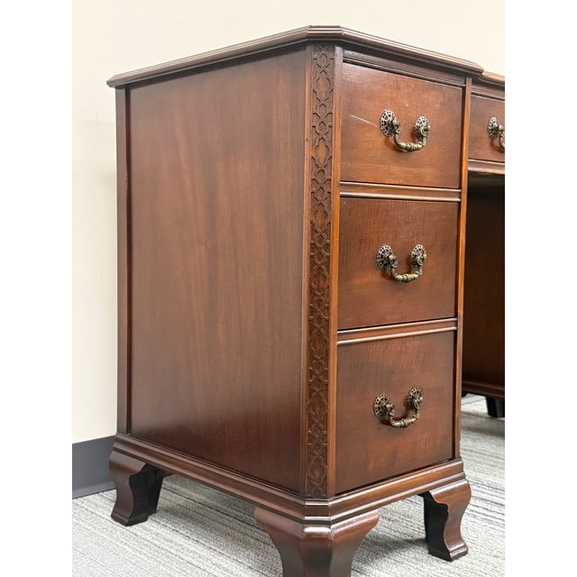 1930s Antique Mahogany Art Deco Writing Desk For Sale - Image 5 of 12