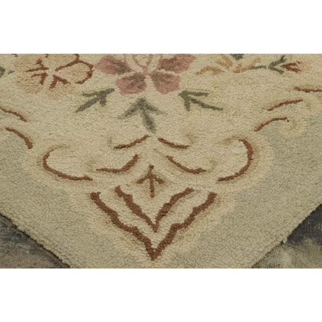 1920s Oversized Antique Hooked Rug in Gold With Chinese Floral Designs - Rug & Kilim For Sale - Image 5 of 9