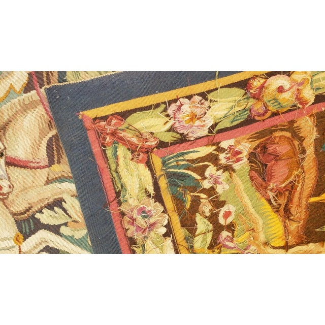 Textile Antique French Wool & Silk Tapestry — Hunting Scene For Sale - Image 7 of 7