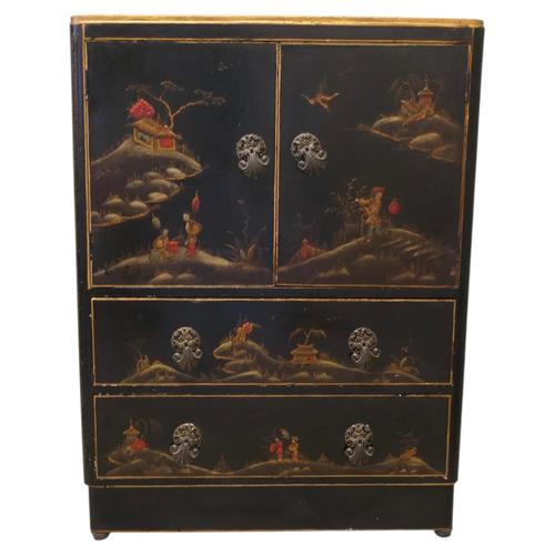20th Century Black Chinoiserie Lacquer Cupboard, 1910 For Sale - Image 9 of 9