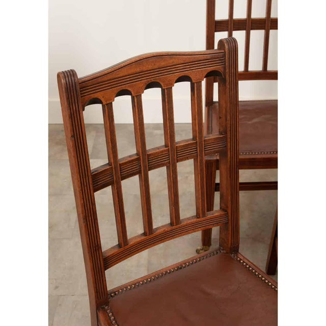 Brown English Set of 8 Arts & Crafts Dining Chairs For Sale - Image 8 of 12