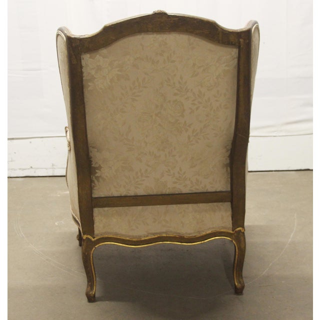 Antique Carved Wood Stuffed Wing Back Chair For Sale - Image 9 of 9