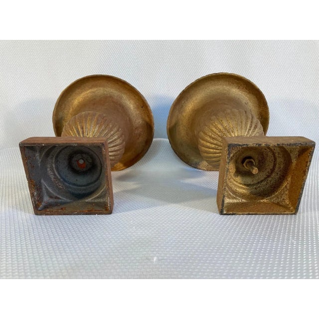 Vintage Cast Iron Gold Jardiniere Urns - a Pair For Sale - Image 9 of 12