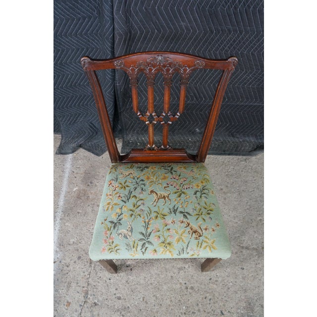 Late 19th Century Antique Victorian Gothic Chippendale Style Carved Mahogany Chair Animal Print For Sale - Image 5 of 18