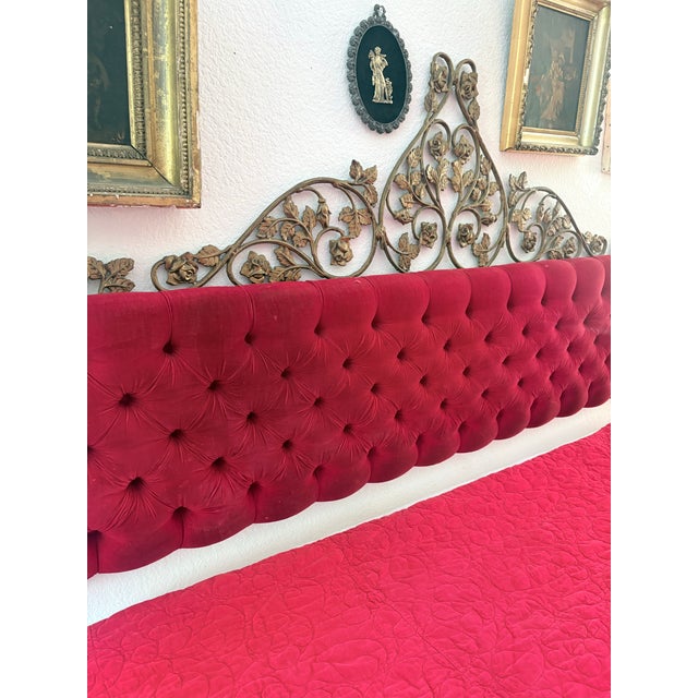 Vintage Hollywood Regency King Bed & Matching Tufted Velvet Bench For Sale - Image 11 of 12