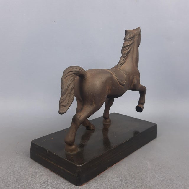 1950s Vintage Cast Iron Horse Sculpture on Wooden Base, 1950s For Sale - Image 5 of 16