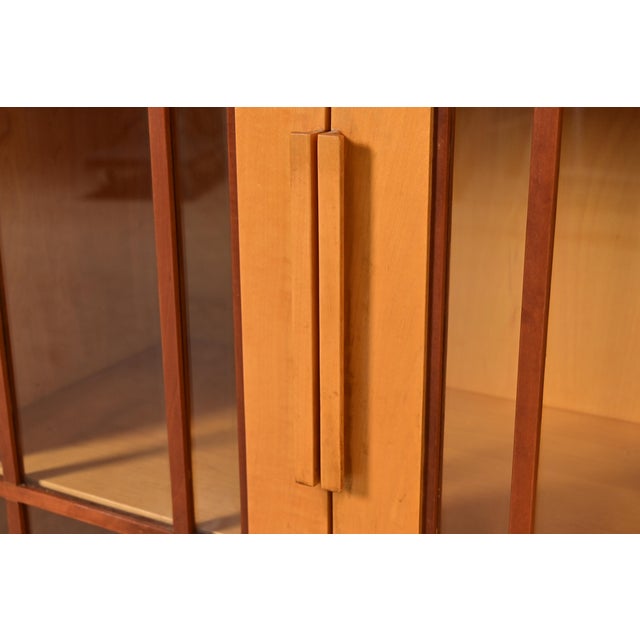 Frank Lloyd Wright Style Mission Arts & Crafts Birch and Cherry Wood Double Bookcase Cabinet For Sale In South Bend - Image 6 of 13