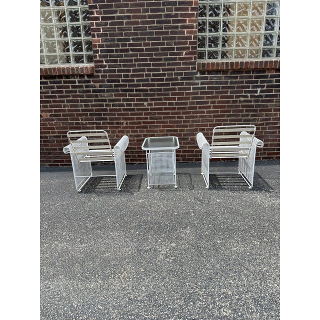 Russell Woodard Russell Woodard Mesh Steel Patio Table & 2 Chairs For Sale - Image 4 of 8