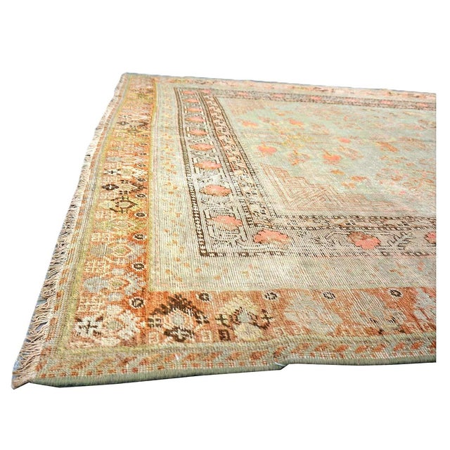 Antique Turkish Khotan Wool 6X12 Green, Orange & Blue Handmade Gallery Rug #9902946 For Sale - Image 15 of 18