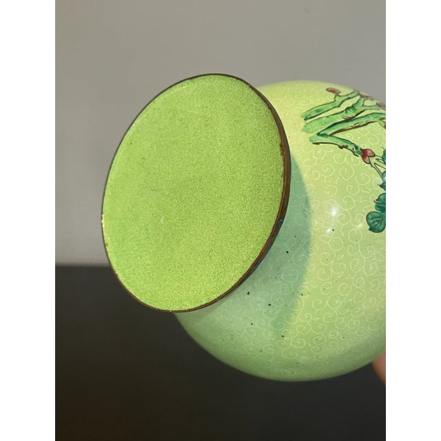 Metal Antique Lime-Green Ground Famille Rose 'Bird and Flower' Vase For Sale - Image 7 of 9