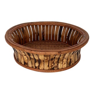 Tortoise Rattan Large Round Tray For Sale