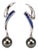 18K White Gold Princess Cut Sapphire Grey Tahitian Pearl Dangle Drop Earrings For Sale