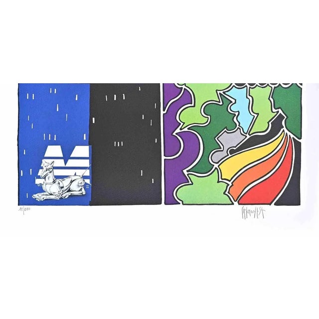 Abstract Urban Landscape is a print realized in by the Artist Antonio Cremonese (Rome, 1949). Color lithograph on paper....