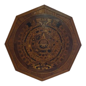 1970s Wood Mosaic Mexican Mayan Calendar Attibuted to Alfonso Jurado