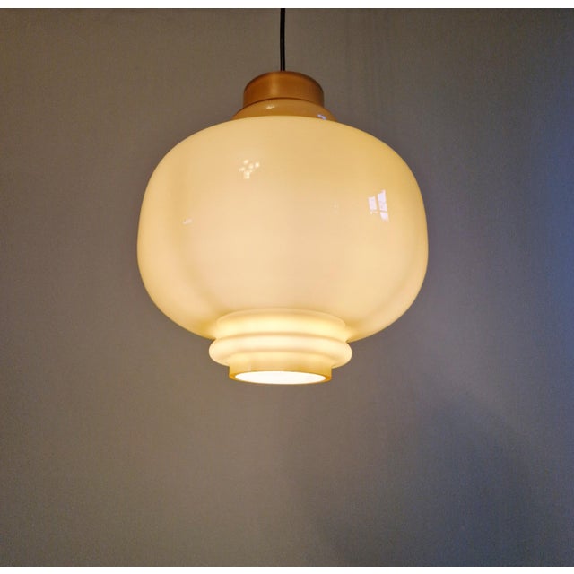 Hans-Agne Jakobsson Scandinavian Pendant Light in Mustard-Colored Opaline Glass by Hans-Agne Jakobsson for Staff Leuchten, 1970s For Sale - Image 4 of 15