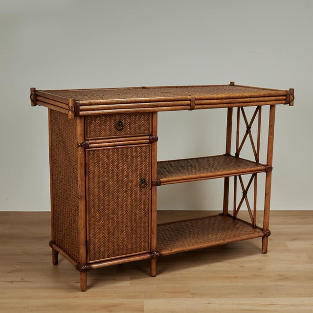 Vintage British Colonial Style Bamboo and Grasscloth Serving Bar For Sale In West Palm - Image 6 of 18