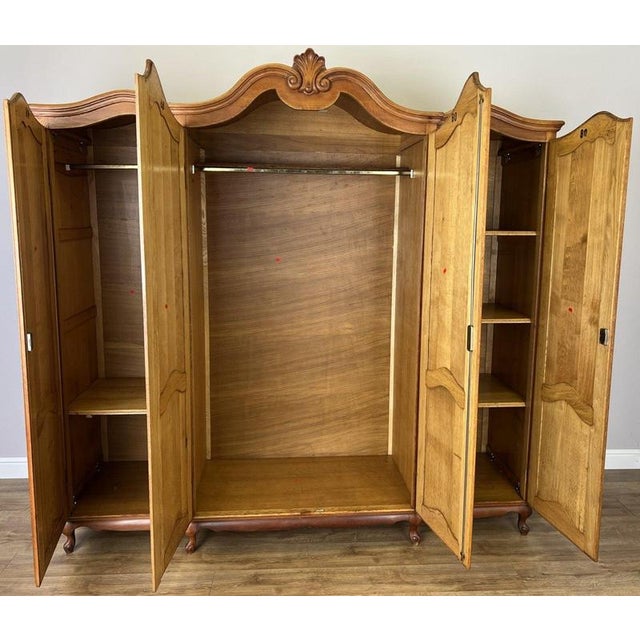 Vintage French Louis XVI Style Carved Oak 4-Door Wardrobe For Sale - Image 14 of 15