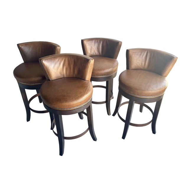 English Lee Industries Leather Swivel Counter Stools L5983-51sw- Set of 4 For Sale - Image 3 of 9