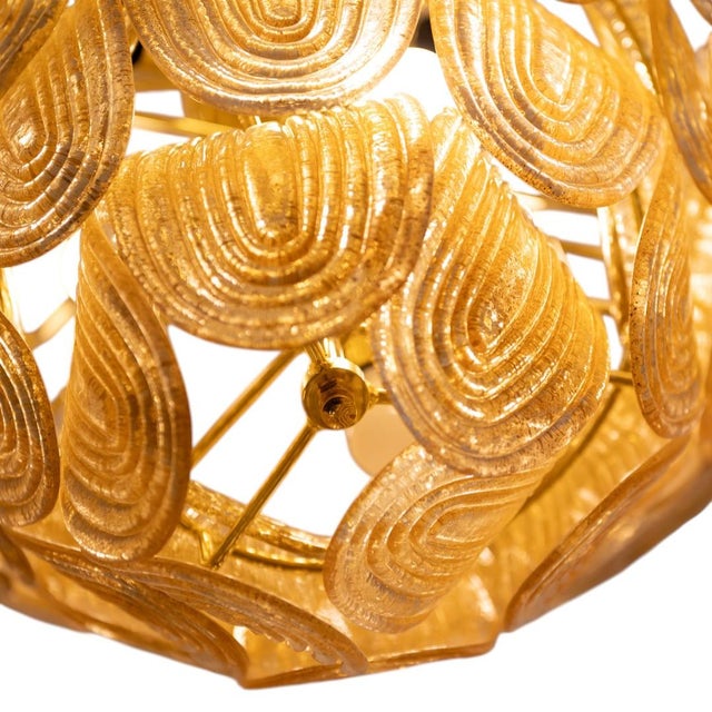 Metal Art Deco Golden Lobe Pendant Lamp, 1960s For Sale - Image 7 of 8