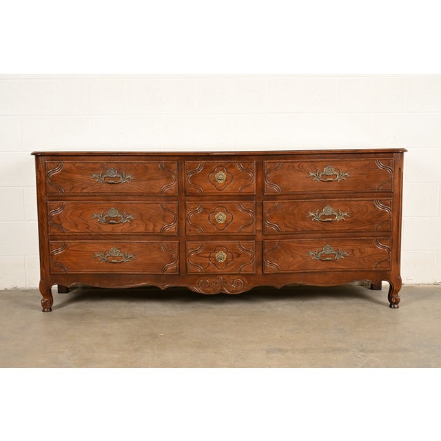 Baker Furniture French Provincial Louis XV Carved Oak Triple Dresser or Credenza For Sale - Image 18 of 18