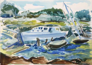 Harold Wallerstein, Landscape With Boat, Watercolor on Paper