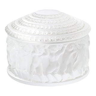 Mid-Century Modernist Crystal Les Enfants Lidded Powder Box Signed Lalique For Sale