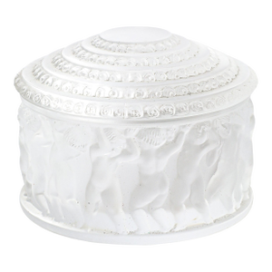 Mid-Century Modernist Crystal Les Enfants Lidded Powder Box Signed Lalique
